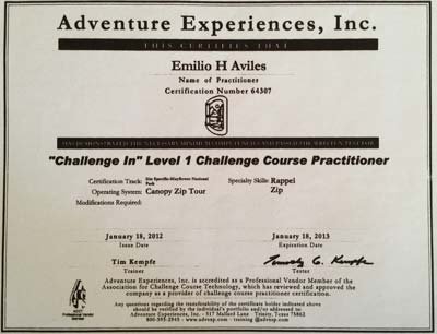 Rappelling and Zip Course - Certificate